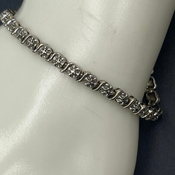 Ross Simons Signed Vintage Sterling Silver Diamond Tennis Bracelet 10 Gr, 7” - Picture 3 of 10